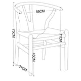 Tomile Hans Wegner Chaise de salle à manger moderne en bois, en forme de Y, avec siège et accoudoirs en chanvre massif, pour salle à manger et salon, couleur bois d'ash, couleur noyer