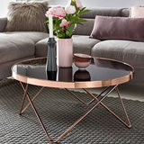 FineBuy Design Table Verre métal ø 82 cm Noir/Cuivre | Table du canapé Moderne | Table Basse en Verre Table | Table de Salon Rond