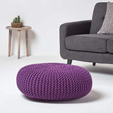 HOMESCAPES - Grand Pouf Rond tressé en Tricot - Violet Foncé