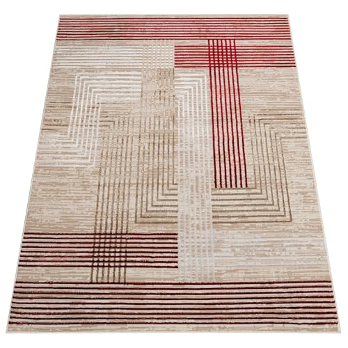 TAPISO Crystal Tapis Poils Courts Moderne Rouge Blanc Beige Motif Lignes Effet 3D Brillant Doux Tapis Salon Chambre Adulte Salle à Manger Oeko-TEX 160 x 220 cm TAPISO Crystal Tapis Poils Courts Moderne Rouge Blanc Beige Motif Lignes Effet 3D Brillant Doux Tapis Salon Chambre Adulte Salle à Manger Oeko-TEX 160 x 220 cm