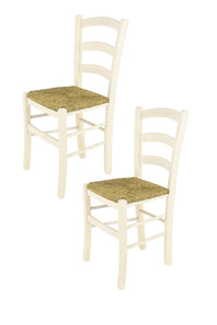 Tommychairs Chaise du Design - Set de 2 chaises Venice pour la Cuisine et la Salle à Manger, avec Structure en Bois, Coleur Aniline Blanche et Assise en Paille