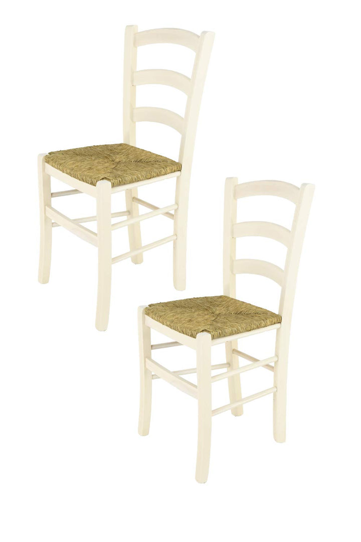 Tommychairs Chaise du Design - Set de 2 chaises Venice pour la Cuisine et la Salle à Manger, avec Structure en Bois, Coleur Aniline Blanche et Assise en Paille Tommychairs Chaise du Design - Set de 2 chaises Venice pour la Cuisine et la Salle à Manger, avec Structure en Bois, Coleur Aniline Blanche et Assise en Paille