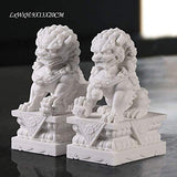 SBTXHJWCGLD Statue de Chien de Gardien de Pierre FOO, Une Paire de Chiens de Fu Foo, Lion de Chien de Feng Shui Foo, Jade de marbre Blanc d'animal de Bon augure Traditionnel Chinois, éloigner