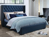 Vente-unique Lit avec tête de lit capitonnée - 160 x 200 cm - Tissu - Bleu - Massimo II