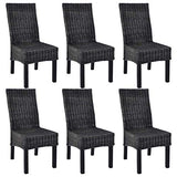 Tidyard Lot de 6 Chaises de Salle à Manger en Rotin Kubu et Bois de Manguier Fabrication à la Main Style Moderne Noir 46 x 61 x 93 cm