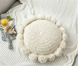 SWECOMZE Macramé Tissé à la Main Rond Coussins Boho avec Pompons, décorative pour canapé Bureau Salon, Beige (Beige)