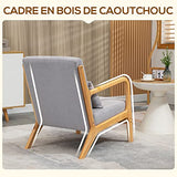 HOMCOM Fauteuil de Salon Design Moderne Chaise de Loisirs avec Coussin et Pieds en Bois de d'hévéa Charge Max. 120 Kg 61 x 71 x 76 cm Gris