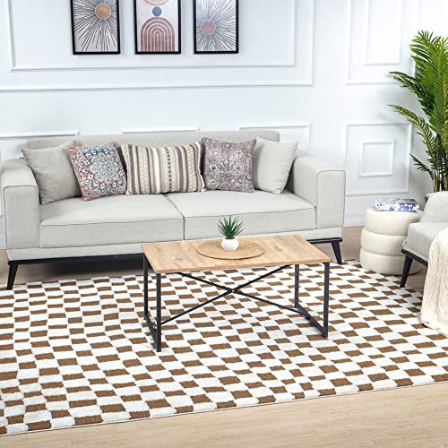 Surya Pula Tapis Géométrique Scandinave à Damier - Grand Tapis Salon, Salle à Manger, Chambre, Cuisine - Tapis Design Boheme Chic Damier, Berbere Moderne, Tapis Poil Court 160x213cm - Ivoire et Marron Surya Pula Tapis Géométrique Scandinave à Damier - Grand Tapis Salon, Salle à Manger, Chambre, Cuisine - Tapis Design Boheme Chic Damier, Berbere Moderne, Tapis Poil Court 160x213cm - Ivoire et Marron