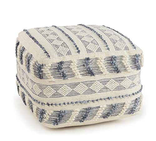 LR Home Pouf en Laine Bleu Marine/Bleu/Ivoire 45,7 x 45,7 x 35,6 cm LR Home Pouf en Laine Bleu Marine/Bleu/Ivoire 45,7 x 45,7 x 35,6 cm