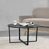 Table Basse pour Salon Table Ronde Design Plateau en Panneau de Particules Pieds Croisés en Acier 80 x 45 cm Noir Effet Bois