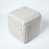 HOMESCAPES Pouf carré tressé en Tricot, Pouf Cube Coloris Blanc cassé, 35x35x35 cm