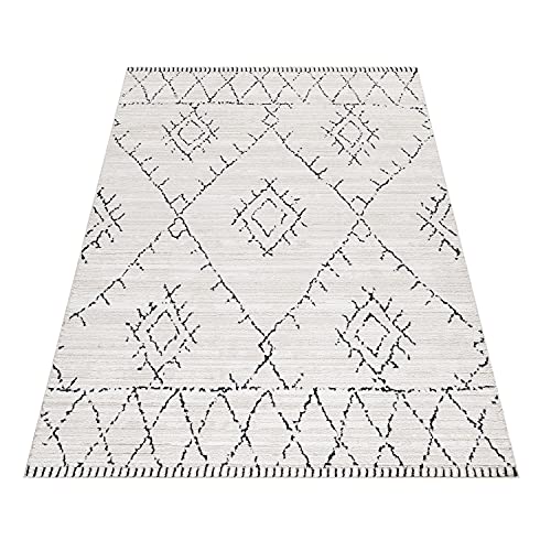 Tapis à Poils Ras, Conception berbère, Tapis Crème, 200 x 290 cm, Tapis de Style bohème, Tapis Salon