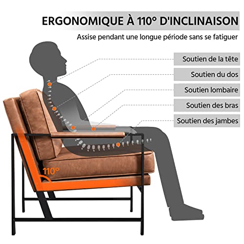 Fauteuil De Salon Yaheetech – Similicuir Marron Clair – Moderne – Cadre Métal Et Bois