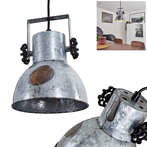 HOFSTEIN Suspension Hora en métal gris effet rouille et base aspect bois, lampe pendante retro-industrielle, hauteur ajustable, max. 109 cm, pour 1 ampoule E27, ampoule(s) non incluse(s)