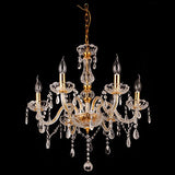 Ridgeyard Classique 6 Feux Pampilles Lustre Verre K9 Cristal Plafonnier Lampe Luminaire (D'or)