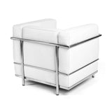 LC2 Fauteuil de salon 1 place style Le Corbusier avec coussins et armature en acier antirouille, en cuir véritable blanc