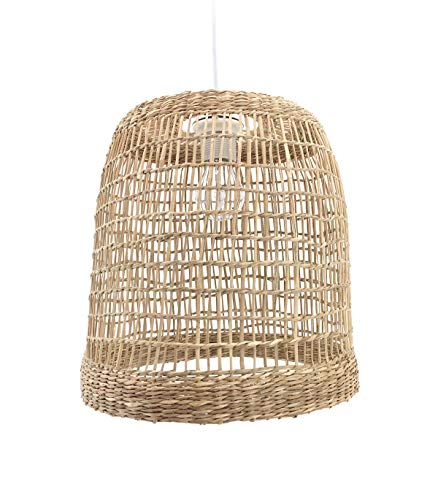 LUSSIOL - Luminaire Cuzco, lustre au look bohème, naturel, hygge - lampe suspendue en rotin tressé naturel, câble blanc, douille E27, Ø 30 cm - possibilité ampoule LED -