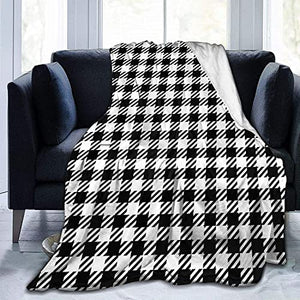 Couverture en micro-polaire à carreaux vichy noir et blanc avec imprimé vichy ultra doux, léger, confortable et chaud en microfibre pour lit, canapé, salon