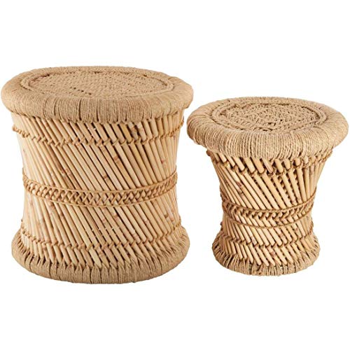 ATMOSPHERA CREATEUR D ATMOSPHERA CREATEUR D'INTERIEUR Lot de 2 Tables Basses gigognes en Corde et Bambou - Style Nomade - Coloris Bois