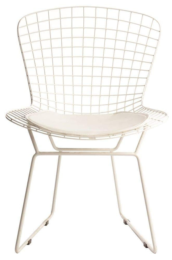 ElleDesign Chaise Bertoia Structure laquée Blanche Total White Coussin Blanc Wire Chair