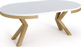 WFL GROUP Table à Manger Ronde Extensible - Table Style Loft avec Pieds en Métal - Table Blanche Marbre Style Industriel pour Le Salon Séjour - Gain de Place - Doré - Blanc - 100 cm