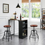 Yaheetech Tabouret de Bar Industriel en Similicuir Tabouret Haut Rond Réglable en Hauteur avec Deux Repose-Pieds Tabouret de Comptoir pour Cuisine Restaurant Design Néo-rétro Marron