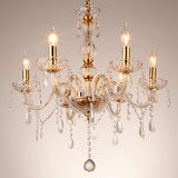 Ridgeyard Classique 6 Feux Pampilles Lustre Verre K9 Cristal Plafonnier Lampe Luminaire (D'or)