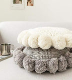 SWECOMZE Macramé Tissé à la Main Rond Coussins Boho avec Pompons, décorative pour canapé Bureau Salon, Beige (Beige)