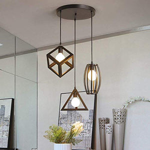 STOEX Suspension Luminaire Vintage Cage Métal, Lustre Industriel 3 Lampes E27 Corde Ajustable pour Salon Cuisine Chambre