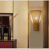 QJUZO E27 Lampe Murale Bambou Osier Rotin Ventilateur Abat-Jour Applique Murale Moderne Classique Luminaire Murale Chambre Décoration pour Intérieur Salon Couloir (Pas D'ampoule)
