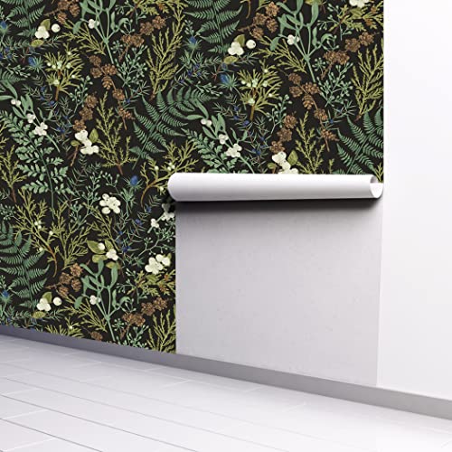 Bai You Mei Papier peint botanique noir et vert foncé pour chambre à coucher Boho Papier peint à décoller et à coller Motif plantes de la jungle Bai You Mei Papier peint botanique noir et vert foncé pour chambre à coucher Boho Papier peint à décoller et à coller Motif plantes de la jungle