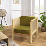 MACABANE ALBANE - Fauteuil cannage Assise Amovible Velours Vert