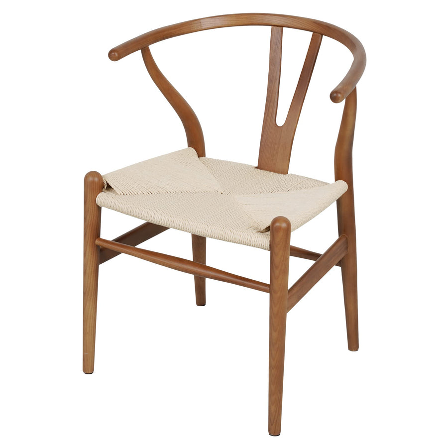Tomile Hans Wegner Chaise de salle à manger moderne en bois, en forme de Y, avec siège et accoudoirs en chanvre massif, pour salle à manger et salon, couleur bois d'ash, couleur noyer