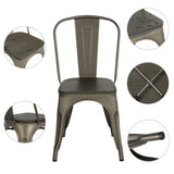 Yaheetech 4 x Chaise de Salle à Manger Industriel Empilable Tabouret de Cuisine Vintage en Fer/métal Assise en bois 36,5 x 36 x 45 cm pour Bar/Bistro/Café