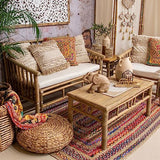 ROCKING GIFTS Fauteuil en Osier de Bambou avec Coussin en Coton Blanc, siège décoratif et Fonctionnel, Chaise de Salon, Jardin, 115 cm