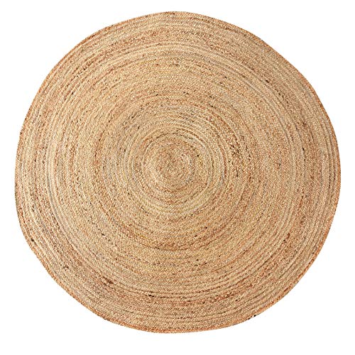 LaLe Living Tapis rond naturel YUVA en toile de jute, rond de 150 cm de diamètre, pour salle à manger, salon, chambre d'enfant, bureau