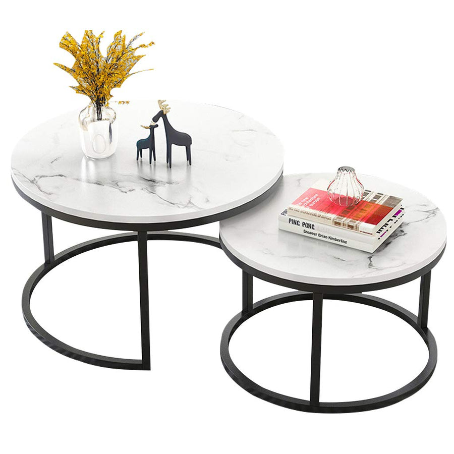 XWZJY Facile Table Basse empilable, Salon Tables gigognes Rondes, Ensemble de 2 Canapé Fin/Table d XWZJY Facile Table Basse empilable, Salon Tables gigognes Rondes, Ensemble de 2 Canapé Fin/Table d'appoint, Impression en marbre et Cadre en Acier, Facile à Nettoyer