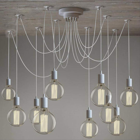 Moderne nordique rétro Edison ampoule lustre Vintage grenier antique réglable bricolage E27 Art araignée plafonnier (Blanc, 14 lumières)