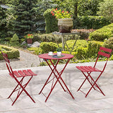 Outsunny Salon de Jardin Bistro Pliable - Table Ronde Ø 60 cm avec 2 chaises Pliantes - Acier thermolaqué Rouge