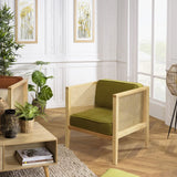 MACABANE ALBANE - Fauteuil cannage Assise Amovible Velours Vert