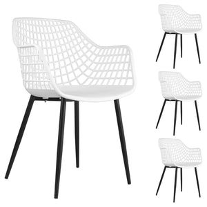 IDIMEX Lot de 4 chaises Lucia pour Salle à Manger ou Cuisine au Design Retro avec accoudoirs, Coque en Plastique Blanc et 4 Pieds en métal laqué Noir