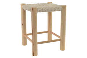 KOTECAZ, Tabouret bas scandinave en bois et assise coton tressée, Assise 31,5 X 31,5, Hauteur de 39,5 cm