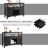 GOPLUS Buffet de Cuisine avec Porte-Bouteille Amovible pour 12 Bouteilles, Tiroir, 2 Placards, pour Cuisine et Salon, 116 x 40 x 82 CM, Noir