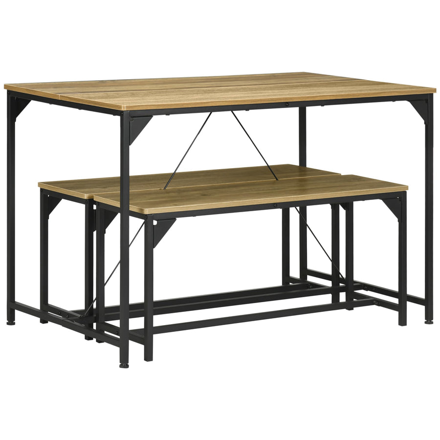 HOMCOM Ensemble Table à Manger et 2 bancs Structure Acier Table pour 4 Personnes 120 x 70 x 75 cm Banc 100 x 30 x 45 cm pour Cuisine Salle à Manger Salon Naturel et Noir HOMCOM Ensemble Table à Manger et 2 bancs Structure Acier Table pour 4 Personnes 120 x 70 x 75 cm Banc 100 x 30 x 45 cm pour Cuisine Salle à Manger Salon Naturel et Noir