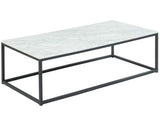 HOMIFAB Table Basse rectangulaire 120 cm en marbre Blanc et Pieds en métal Noir - Collection Telma.