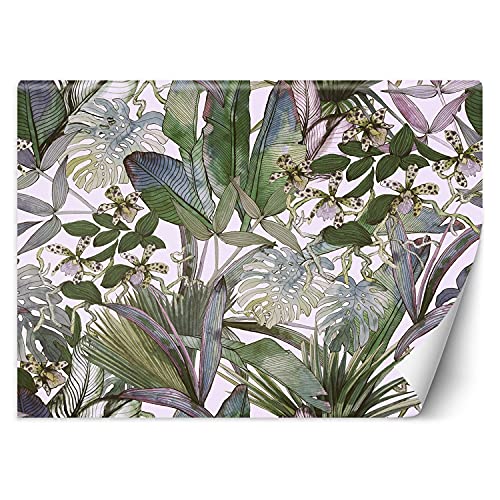 Feeby Papier Peint Intisse Tropical Feuillage Fleurs 300x210 cm vert Moderne Panoramique XXL Photo Mural Muraux Chambre Bureau Salle Plantes Exotiques Monstera