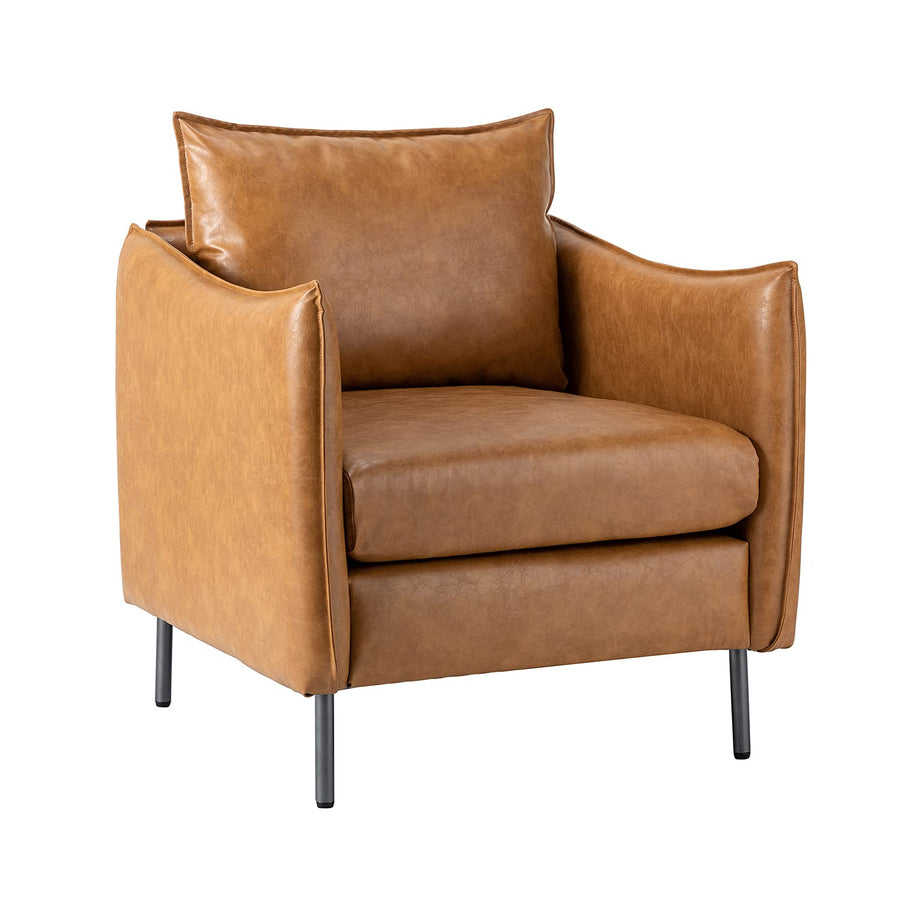 HULALA HOM Fauteuil en Cuir Fauteuil d HULALA HOM Fauteuil en Cuir Fauteuil d'appoint Moderne en Similicuir Rembourré Chaises de Salon avec Coussin Mobile pour Salon Bureau Lecture Réception Client Brown