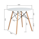 H.J WeDoo Ronde Table de Salle à Manger Scandinave Design Blanc avec Eiffel Jambes en hêtre 80 cm