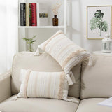 Lomohoo - Taie d'oreiller moderne simple touffeté à pompons géométriques tricotés pour décoration d'intérieur, beige uni, Coton, beige, 30cm x 50cm