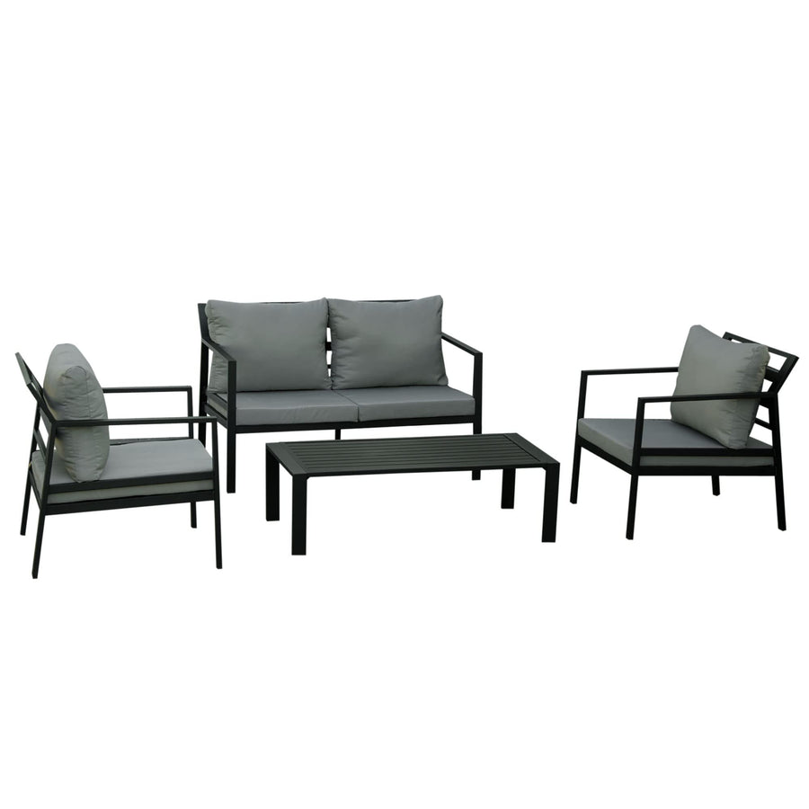 Outsunny Ensemble Salon de Jardin 4 pièces canapé 2 Places + 2 fauteuils + Table Basse Plateau à Lattes 8 Coussins Rembourrage épais déhoussables Aluminium Gris Noir Outsunny Ensemble Salon de Jardin 4 pièces canapé 2 Places + 2 fauteuils + Table Basse Plateau à Lattes 8 Coussins Rembourrage épais déhoussables Aluminium Gris Noir